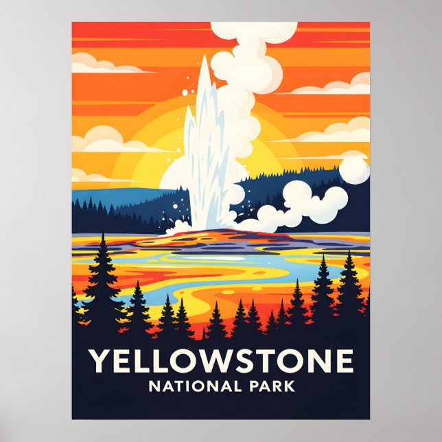 Poster Yellowstone National Park – Vibrant Geyser (Devant)