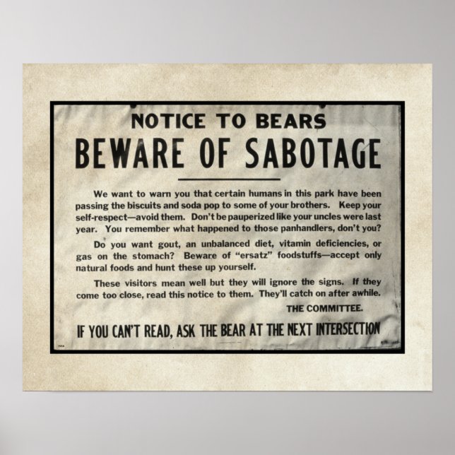 Poster Yellowstone Park Notice Ours humoristique 1959 (Devant)