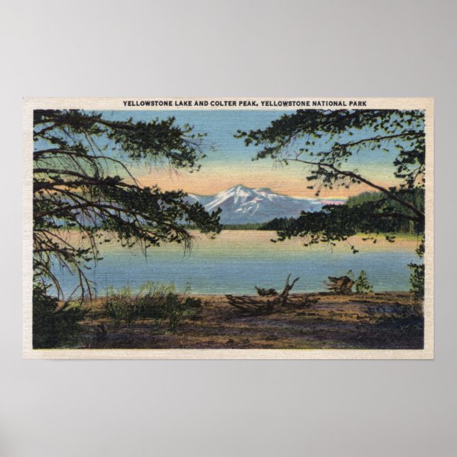 Poster Yellowstone, WY - Lac Yellowstone et Colter (Devant)
