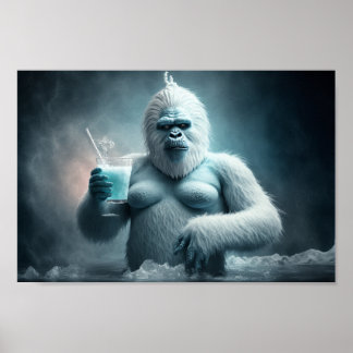 Poster Yeti boit un cocktail