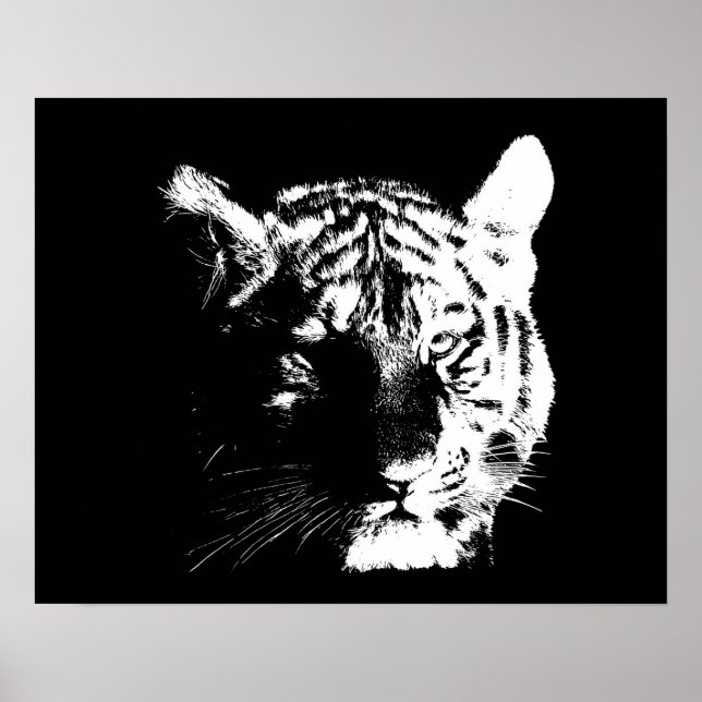 Poster Yeux de tigre de motivation noir et blanc (Devant)