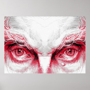 Poster Yeux du mal ancien - avertissement rouge