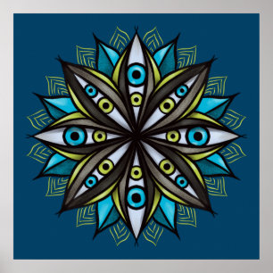 Poster Yeux Étranges Avec Double Fleur Iris Mandala