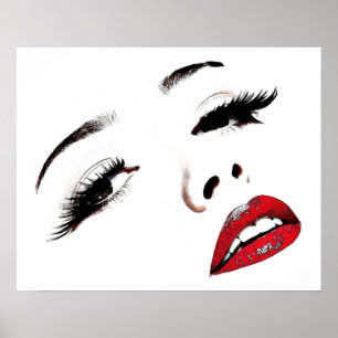 Poster Yeux foncés Lèvres rouges Les femmes face maquilla