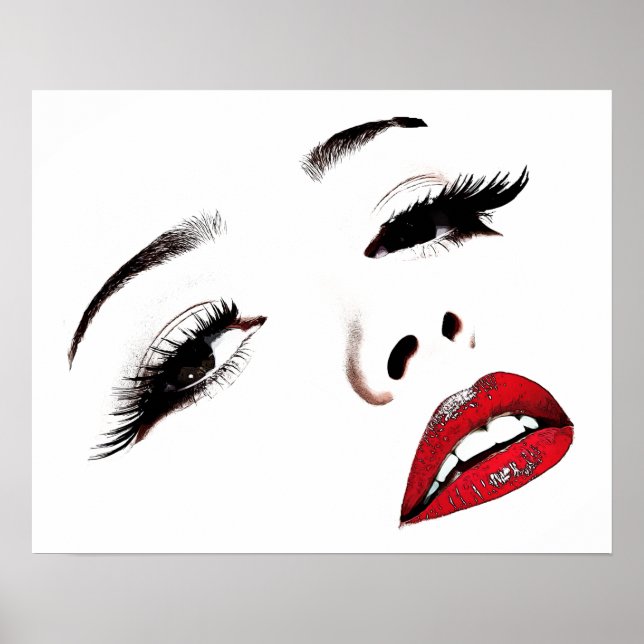 Poster Yeux foncés Lèvres rouges Les femmes face maquilla (Devant)