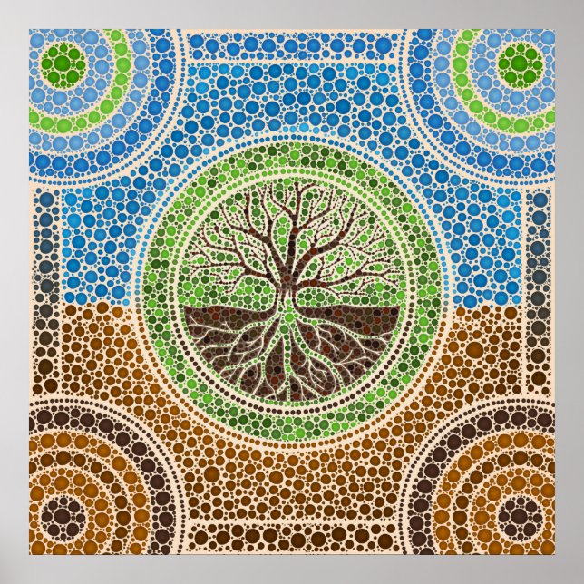 Poster Yggdrasil- Arbre de vie Point Art #1 (Devant)