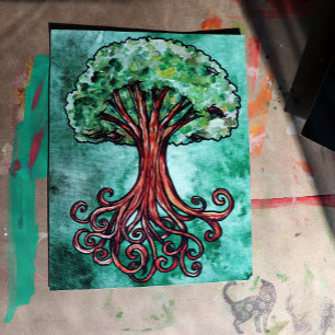 Poster Yggdrasil Arbre Norse Mythologie Aquarelle