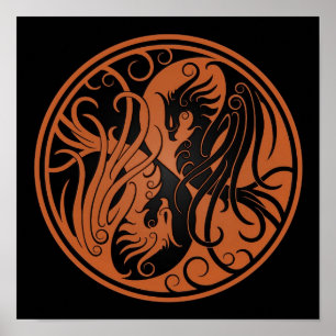 Poster Yin Brown et noir Yang Phoenix