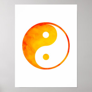Poster Yin Chinois orange et jaune de Yang d'aquarelle