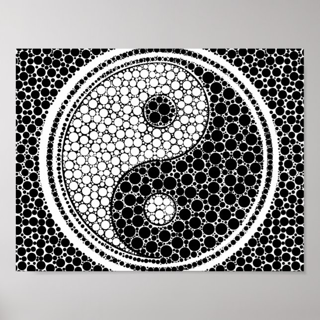Poster Yin et Yang Dot Art noir et blanc (Devant)