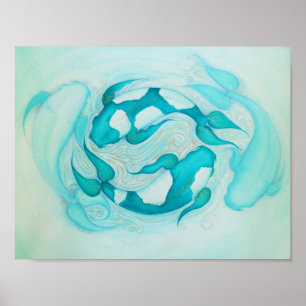 Poster Yin et Yang Koi Carp Aqua Blue Art Imprimer