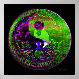 Poster Yin Yang Arbre de vie en violet et vert