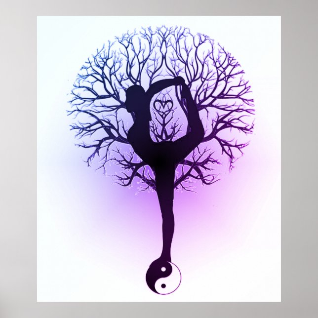 Poster Yin Yang, Arbre de Vie, Femmes, Yoga Purple (Devant)