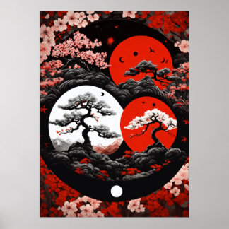 Poster "Yin & Yang Canopy : Logo d'encre de forêt japonai