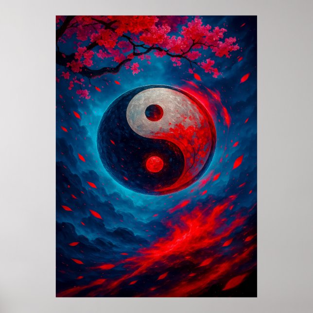 Poster Yin Yang cosmique avec Imaginaire de fleurs de cer (Devant)