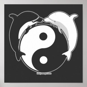 Poster Yin Yang Dolphins Black/White