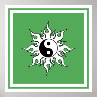 Poster Yin Yang Green Sun Tribal Zen chinois