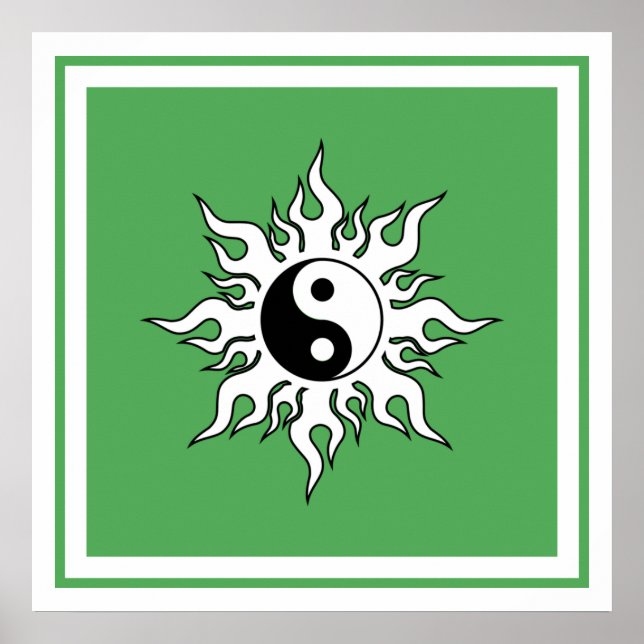 Poster Yin Yang Green Sun Tribal Zen chinois (Devant)