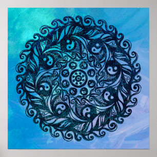 Poster Yin Yang Mandala Nature Florale Fleur Mandalas