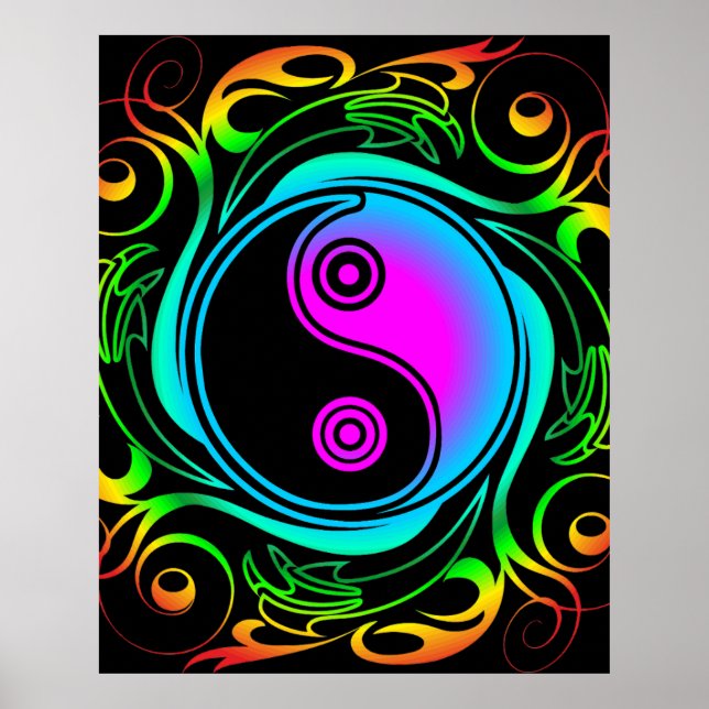 Poster Yin Yang Psychedelic Rainbow Tattoo (Devant)
