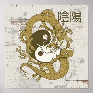 Poster Yin yang Symbole chinois et dragon