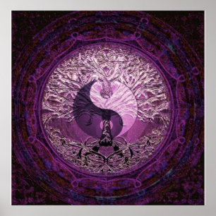 Poster Yin Yang violet avec arbre de vie