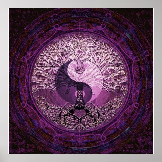 Poster Yin Yang violet avec arbre de vie (Devant)