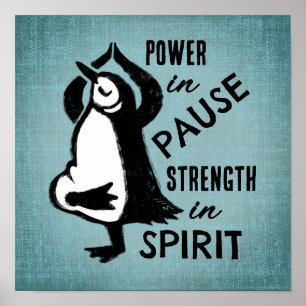 Poster Yoga Arbre Pose Pingouin Motivationnel Bleu
