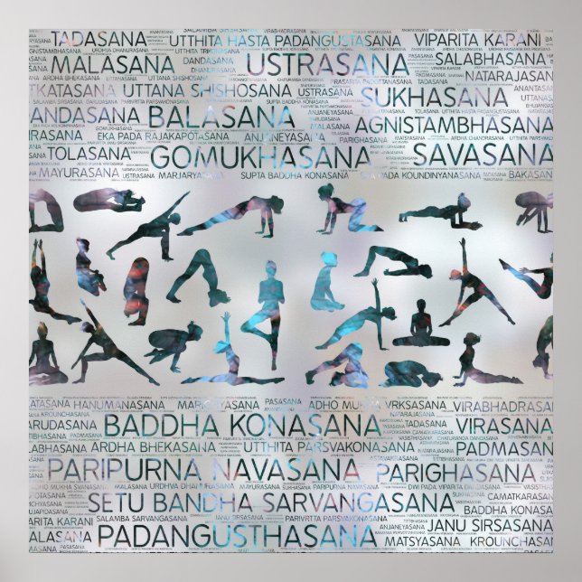 Poster Yoga Asanas / Poses Sanskrit Word Art Labradorite (Devant)