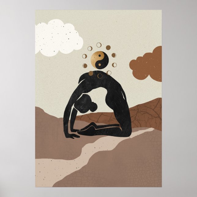 Poster Yoga chameau pose ustrasana yin yang phases de lun (Devant)