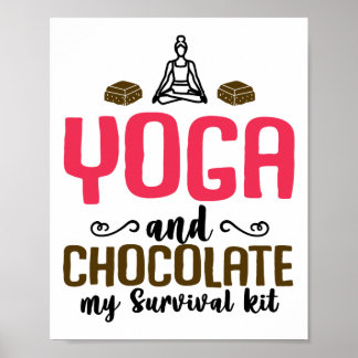 Poster Yoga Et Chocolat Mon Kit De Survie - Tahirt Drôle