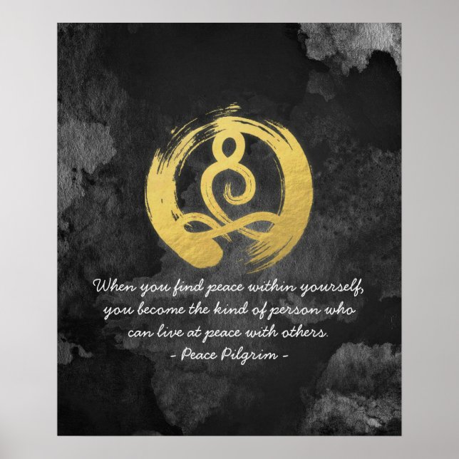 Poster Yoga Instructor Gold Meditation Posture Symbole Ze (Devant)