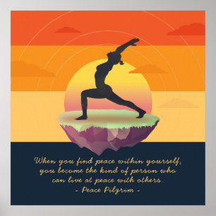 Poster Yoga Meditation Pose Sunset Floating Island Quotes