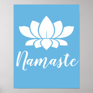 Poster Yoga Namaste Blanc Lotus Fleur & Calme Bleu