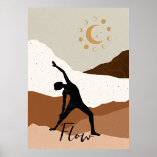 Poster Yoga warrior pose silhouette meditation flow gold