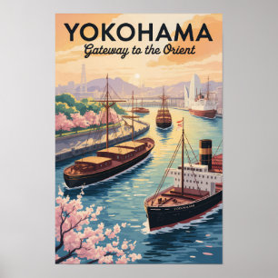 Poster Yokohama Japon Illustration Voyage Art Vintage