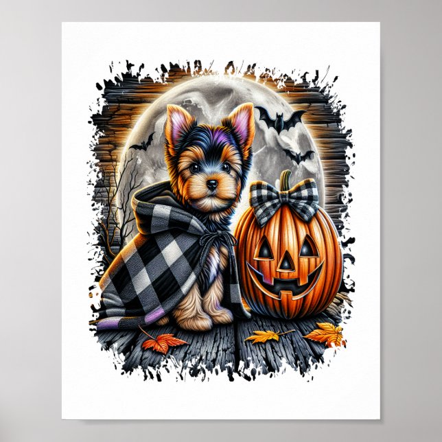 Poster Yorkie Chien Carré d'Halloween (Devant)