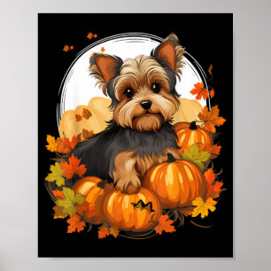 Poster Yorkie Chien Citrouille Halloween Thanksgiving