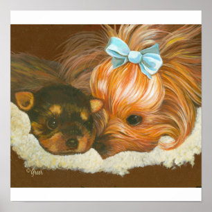 Poster Yorkie Mama avec Baby Print