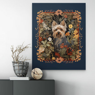 Poster Yorkie ou Silky Terrier Chien Floral Vintage Migno
