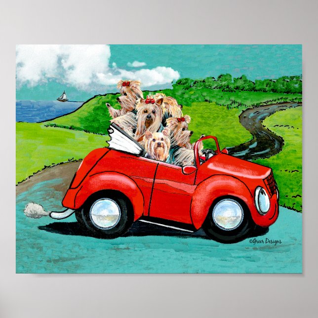 Poster Yorkies en toile rouge convertible (Devant)