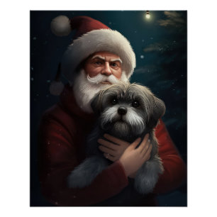 Poster Yorkipoo avec le Père Noël Festif Noël