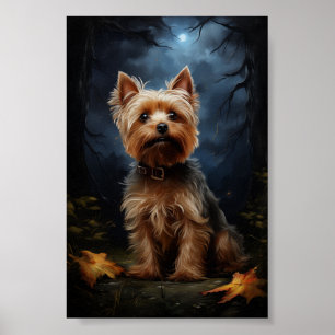 Poster Yorkshire terrier sur la nuit lune