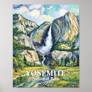 Poster Yosemite Bridalveil Fall Coloré Van Gogh Vintage