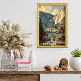 Poster Yosemite National Park Rivière Randonnée Rétro Vin