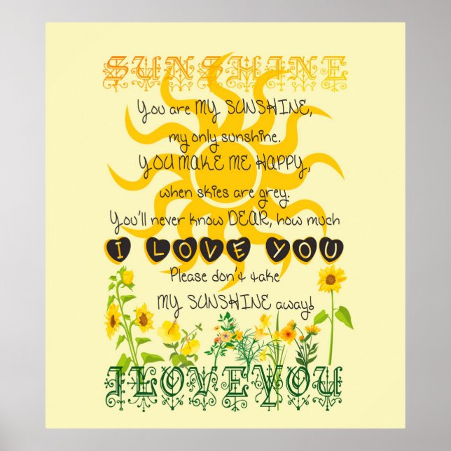 Poster You are my sunshine. (Devant)