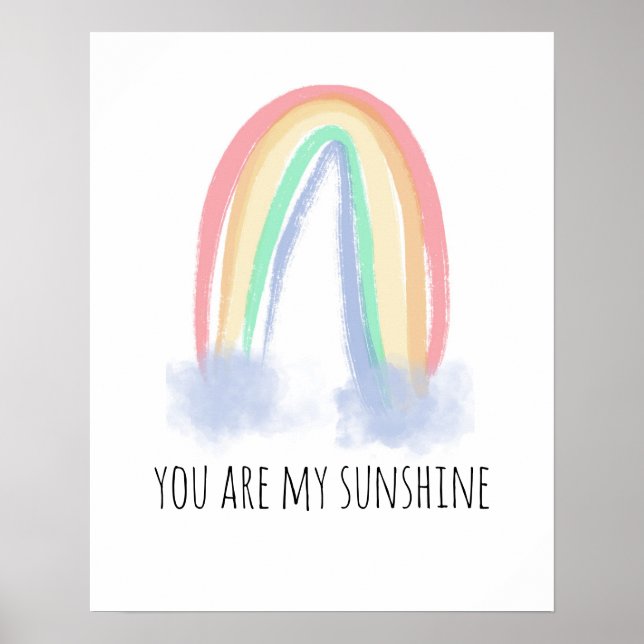Poster You are my sunshine watercolor painted rainbow (Devant)