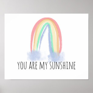 Poster You are my sunshine watercolor painted rainbow
