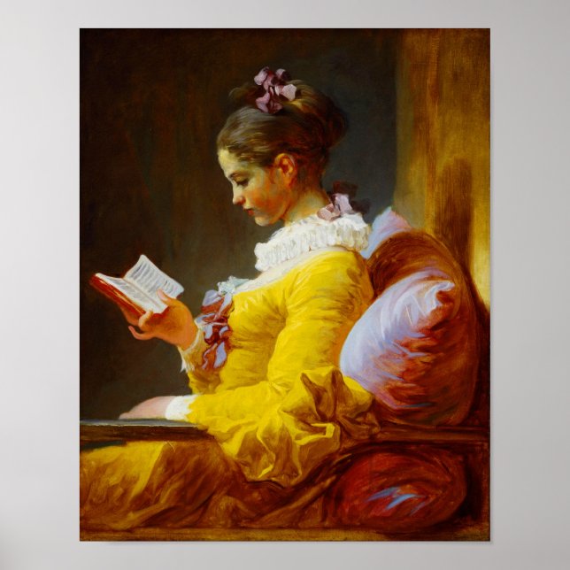 Poster Young Girl Reading - peinture du 18ème siècle (Devant)