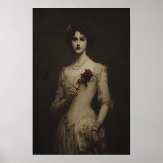 Poster Young Woman Holding Wilted Rose, Gothic Victorian 